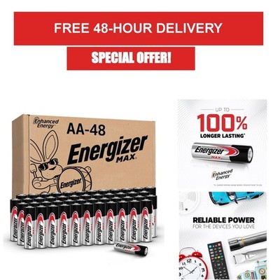 Energizer MAX AA Alkaline Batteries 48 Pack Long Lasting Power