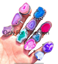 925 Sterling Silver Plated Multi Solar Quartz Gemstone Rings Lot Antique Jewelry
