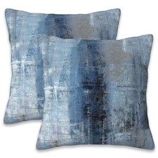Throw Pillow Cover Case Pillow 16" x 16" Pack of 2 Blue and Grey Abstract Art
