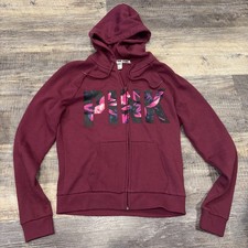 Victoria's Secret PINK full-zip hoodie Size Medium Burgundy Floral Logo