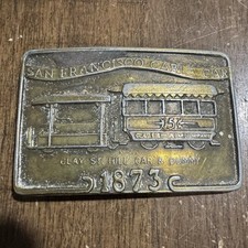 Vtg Brass Belt Buckle Cable Car Clay St Car  Dummy 1873 San Francisco 2-Tone