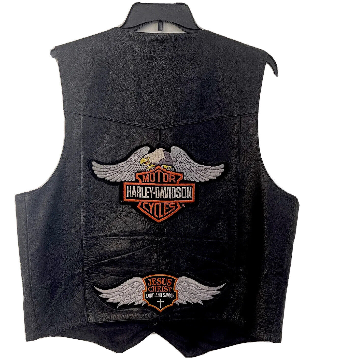 FMC Leather Motorcycle Vest HARLEY DAVIDSON Patches E… - Gem