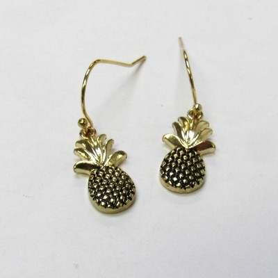 Gold Plated Pineapple Dangle Drop Pierced Earrings #30209