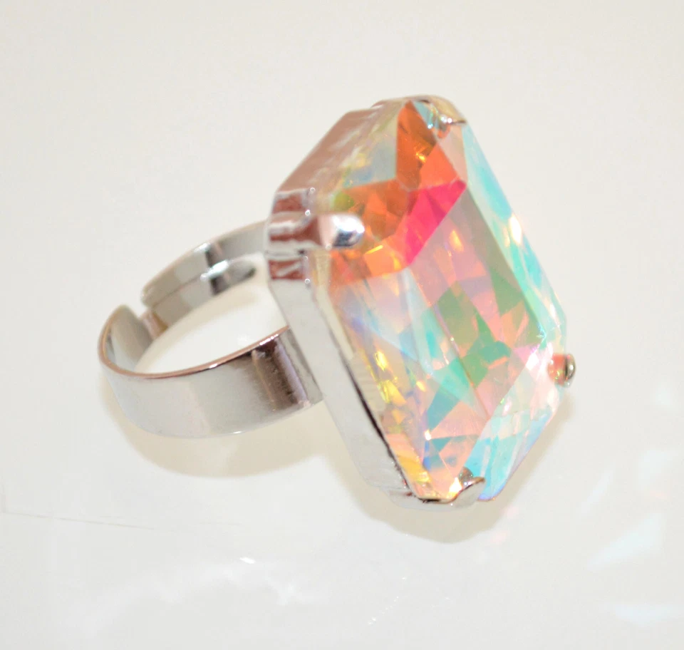 Anello donna argento cristallo trasparente boreale fascia fedina regolabile UW89 - Immagine 4 di 4