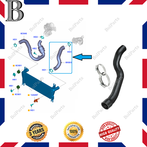 Tubo de manguera turbo intercooler para Ford RANGER , TRANSIT 2.2 TDCI AB396K683AF - Imagen 6 de 6