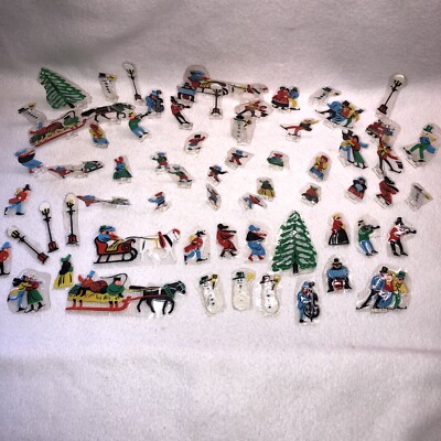 Shrinky Dinks Color Form Style Christmas Village 50+ Pieces Vtg Skaters Musician