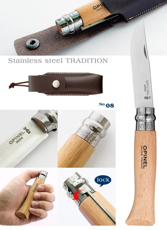 Opinel France Nº08 Cuchillo Plegable Mango Madera de Haya con Funda de Cuero 001089 Foto 3 de 4