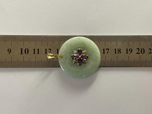 1998 Vintage Jade Pendant 14ct Gold Jade Amethyst Pendant Vintage Gold Pendant - Picture 3 of 17