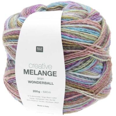 Rico Creative Melange Aran - Wonderball Mehrfarbig Stricken Häkeln Garn Wolle