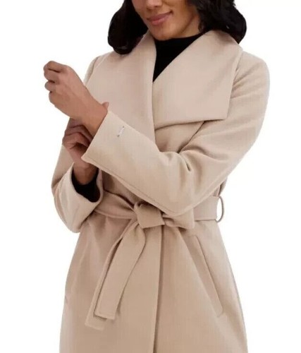 Tahari Womens Coat Wrap Faux Wool Water-Resistant Pockets Tie Belt, Cream, 2XL - Picture 3 of 4