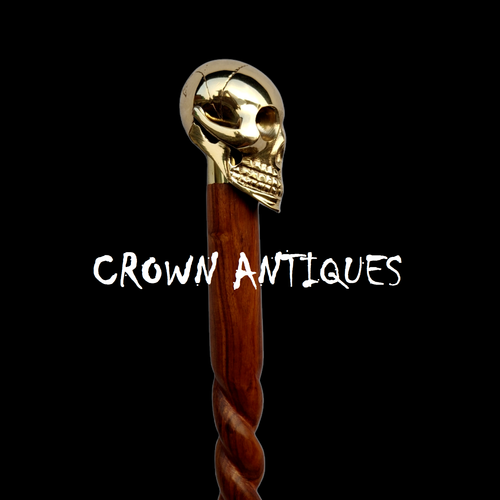Wooden Walking Stick Brass Skull Gothic Handle Walking Cane For Men Women Gift - Picture 2 of 6