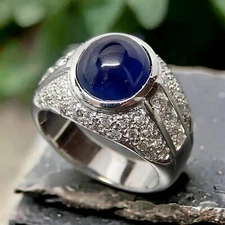 Blue Sapphire Gemstone With 925 Sterling Silver Ring For Men's #AL348