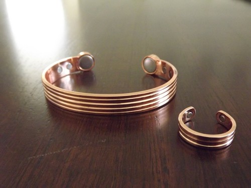 Copper Magnetic Bracelet Arthritis Men Women Adjustable Cuff & Ring Set Roman - Picture 2 of 15