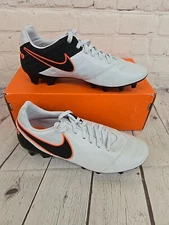 Nike Tiempo Mystic V FG Men's Leather Soccer Cleats Platinum Black Orange US 6