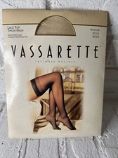 Vassarette LACE Top Beige Sheer THIGH HIGH Nylon STOCKINGS - Size MEDIUM M 3030