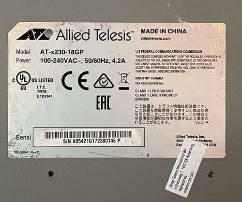 Allied Telesis x230-18GP Ethernet Switch Gigabit Managed 16 Port POE Rack Mount - Picture 5 of 6