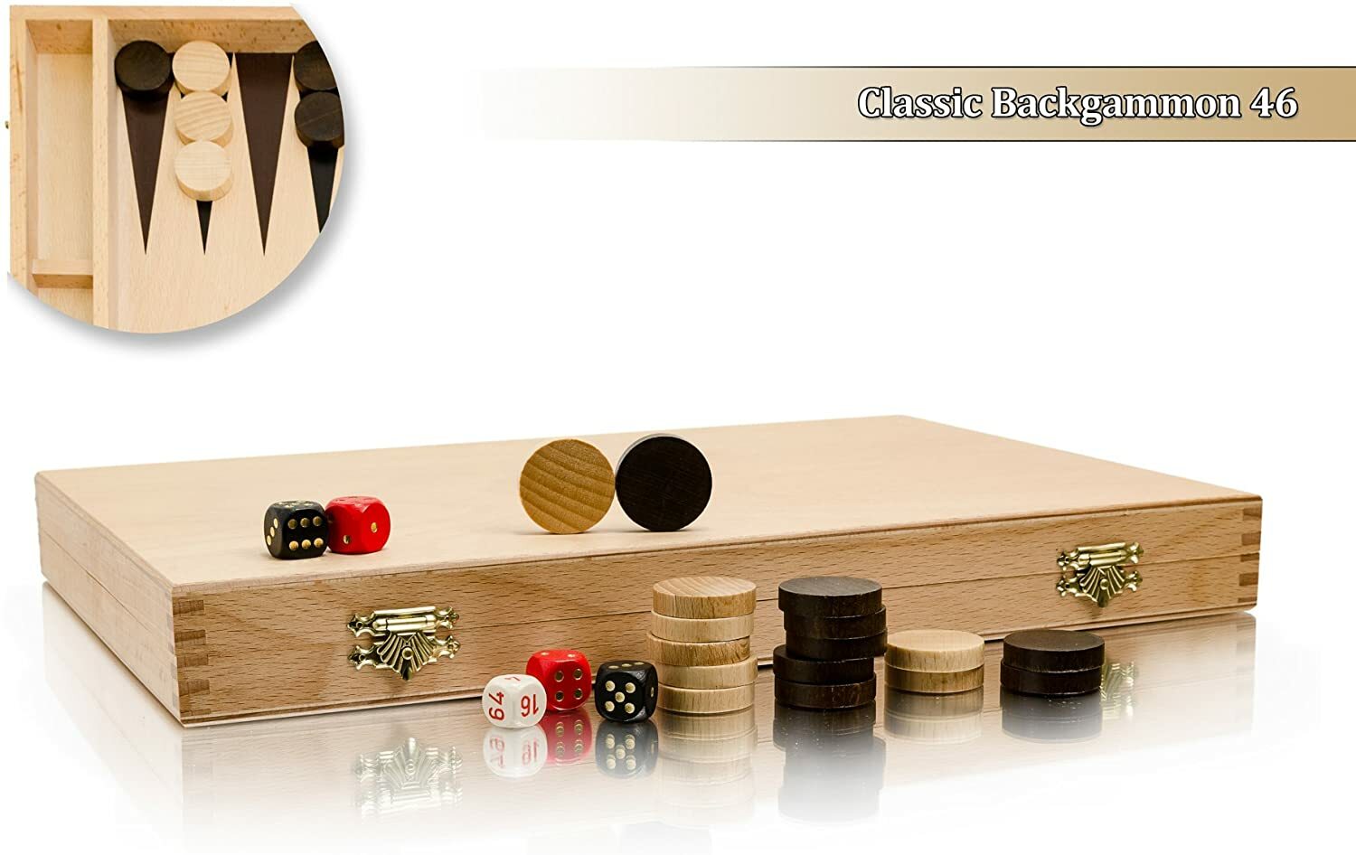 Classic BACKGAMMON Travel Set Gioco da Tavolo in Legno in Cassetta di Faggio ...