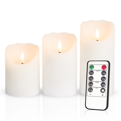 Meisterhome 3er Set Rustik LED Kerzen Stumpenkerze flackernde 10/12,5/15 cm hoch