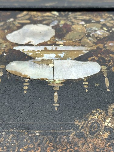Antique Wood Paper Mache Lacquer Travel Lap Desk Inlaid Abalone MOP 1800's - Picture 6 of 13
