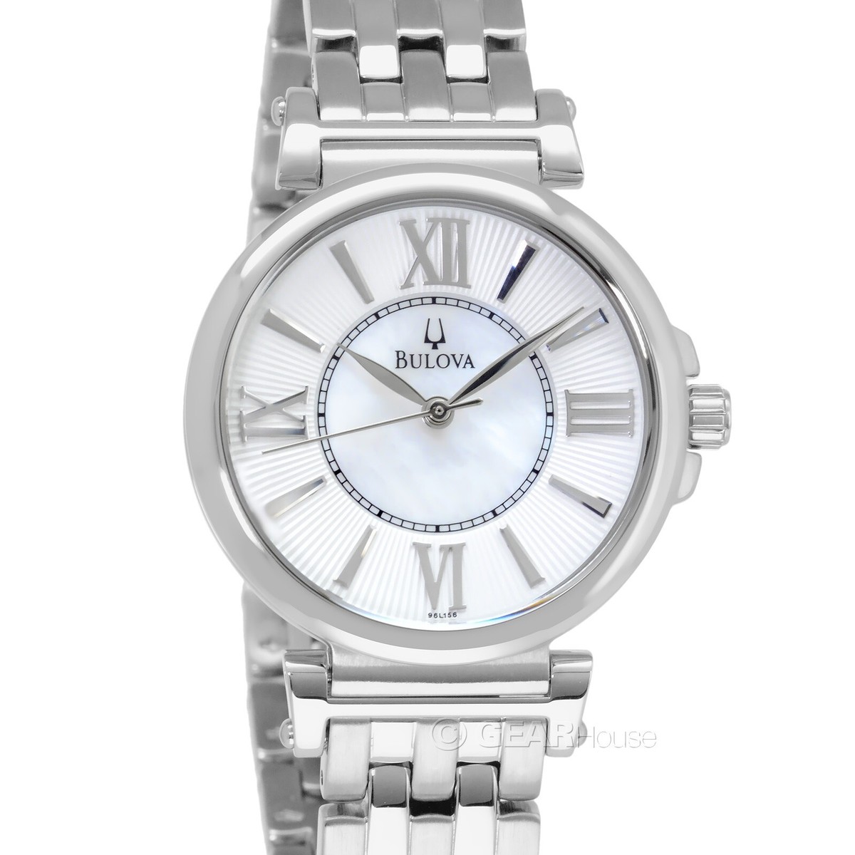 BULOVA Womens Classic Dress Watch, White MOP Dial, Silver 