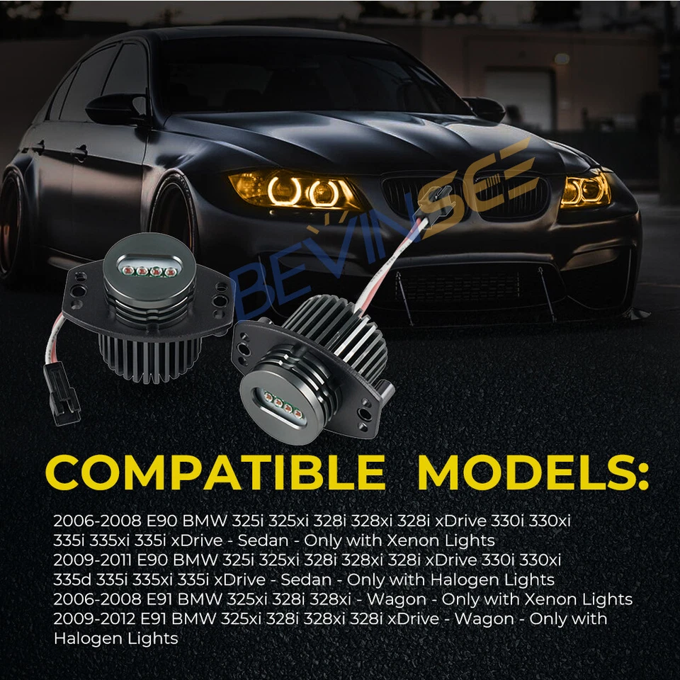 LED ojo de ángel halo anillo marcador luz amarillo brillante para BMW E90 E91 328i 335i X5 Foto 3 de 4