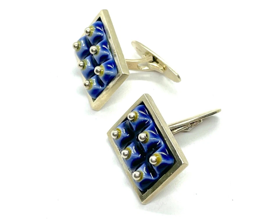 Gemelos de cerámica vintage AM Anton Michelsen de plata esterlina Royal Copenhagen Foto 2 de 4