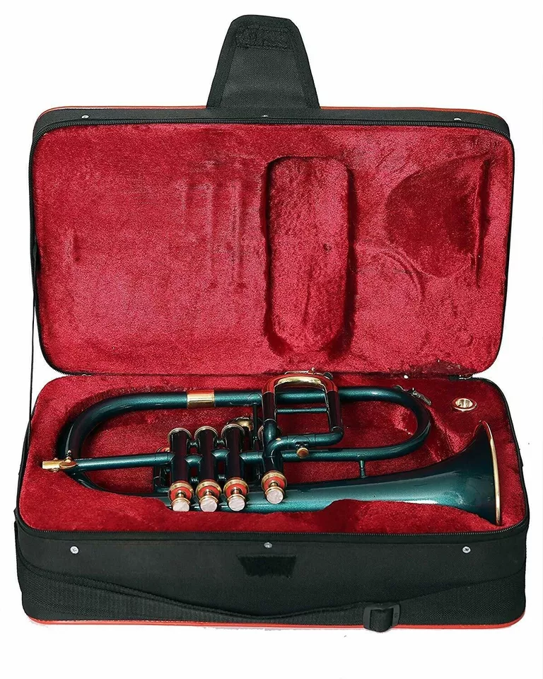 СОВЕРШЕННО НОВЫЙ 4 КЛАПАНА ФЛЮГЕЛЬ РОЖОК ЗЕЛЕНЫЙ ЛАТУННАЯ ОТДЕЛКА Bb ФЛЮГЕЛЬ РОЖОК + МУНДШТУК - Изображение 3 из 4