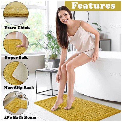 MEMORY LOOP BATH MAT SET PEDESTAL NON SLIP SUPER SOFT TOILET BATHROOM RUG 2PC - Picture 259 of 341