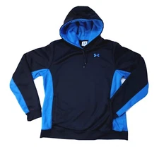 Under Armour Hoodie Pullover Black Blue Hand Pockets Large Performance Hoody