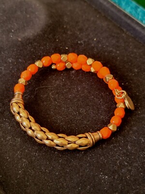Alex And Ani Orange Bead With Metal Braid Bracelet