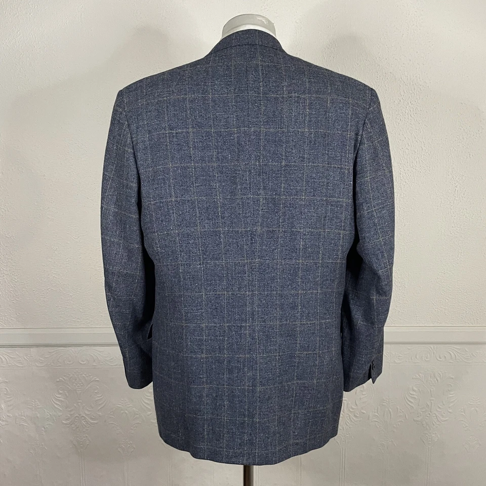 Blazer Abrigo Deportivo Henry Grethel De Colección Para Hombre 42L Azul Amarillo Cuadros Tweed Suave Foto 4 de 4