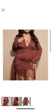 Chocolate Long Sleeve Tassel Hem Drape Detail Bodycon Dress