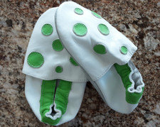 White and Green Polka Dot Leather Baby Moccasins