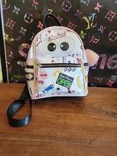 LIKE DREAMS White Emoji Graffiti Mini Backpack w/ Pom New with Tags