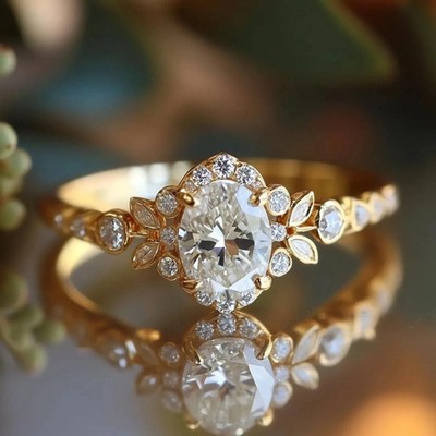 3 CT Oval Cut Simulated Diamond Women's Anniversary Ring 14K Yellow Gold Plated