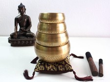 Hand Hammered Set of Four Tibetan Singing Bowls
