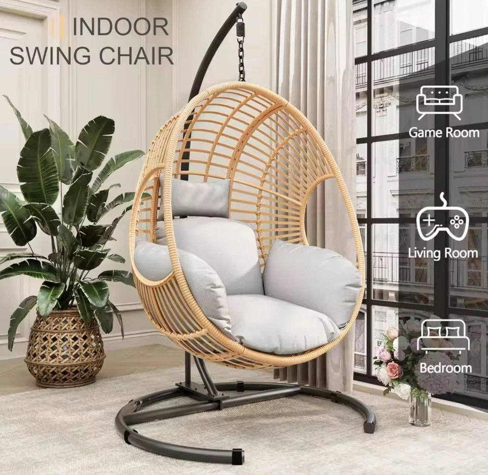 Негабаритный подвесной стул-яйцо — плетеные качели для помещений/улицы с подставкой - Изображение 3 из 4