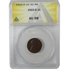 1922 D Lincoln Wheat Cent AU 58 ANACS Penny 1c Coin SKU:I25917