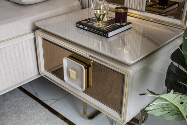 Nachttisch Weiß Modern Design MöBel Luxus Elegantes SchöN Schlafzimmer Neu-image