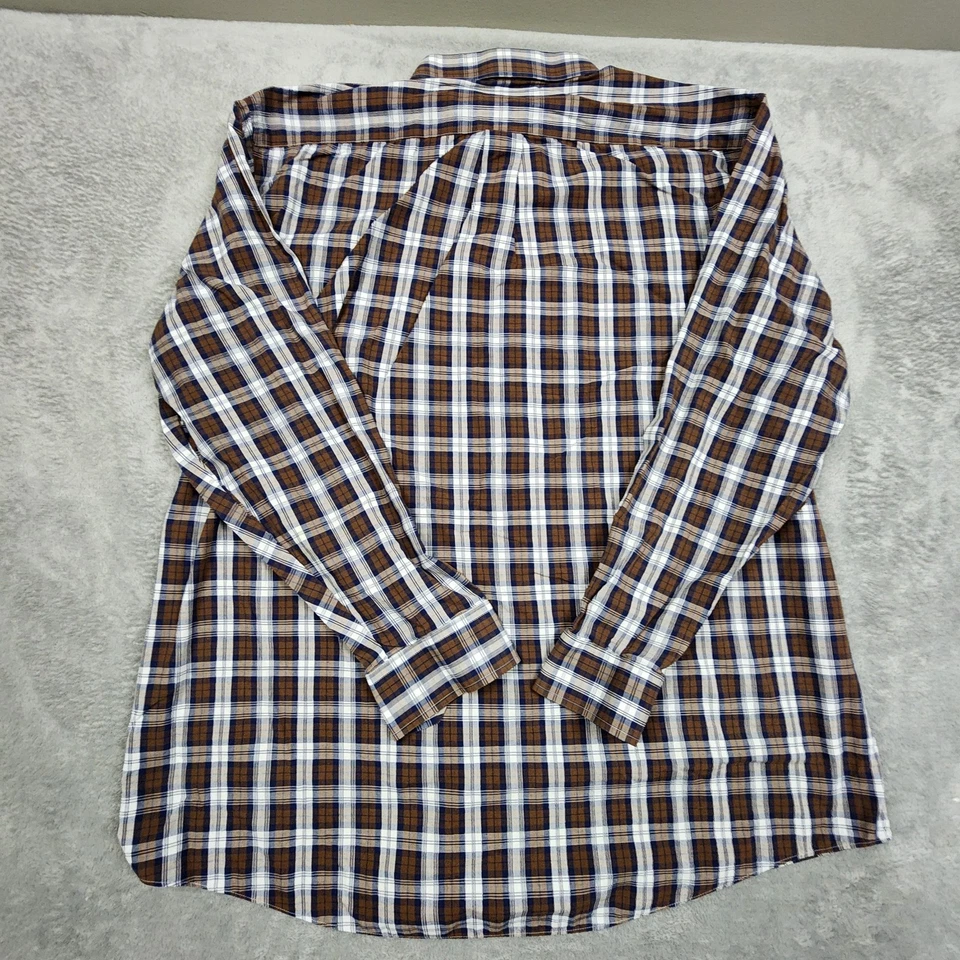 Camisa de vestir Stafford para hombre talla 18 36/37 ajuste regular marrón azul blanco a cuadros Foto 3 de 4