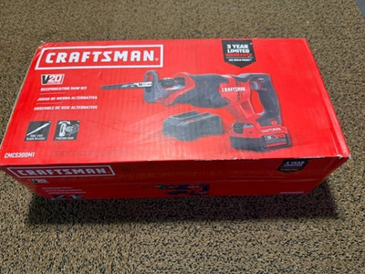 Craftsman V20 CMCS300M1 Reciprocating Saw Kit, 4Ah Battery W/ Charger & Blades