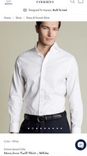 Charles Tyrwhitt Twill Shirt Mens 17-34 French Cuff Dress Button Up White Slim