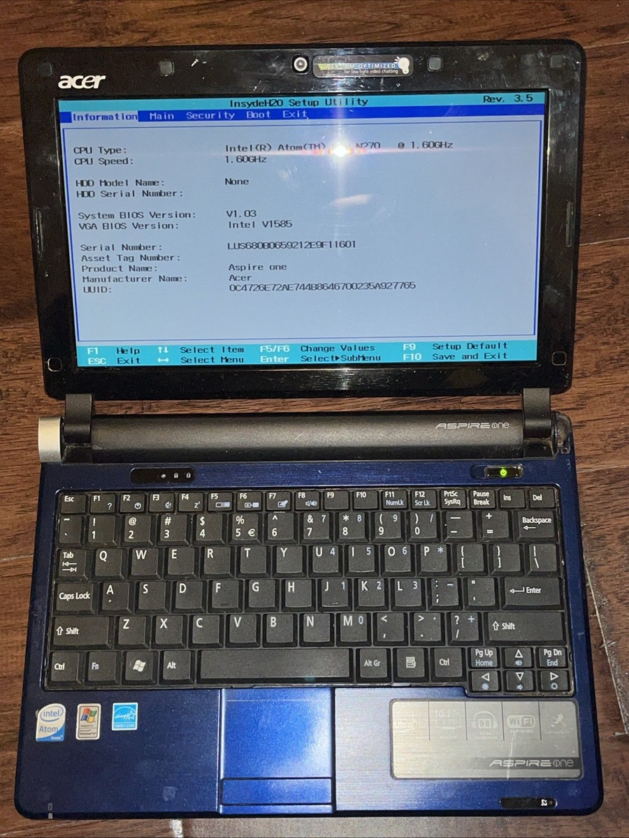 Acer Aspire One, KAV60, Intel Atom N270 1.6GHz, 1GB RAM NO