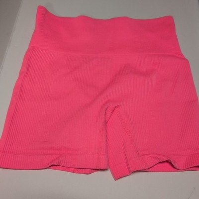Women's Colsie Hot Pink Seamless Ribbed Bike Shorts Loungewear Activewear 4''