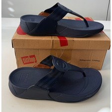 FitFlop Walkstar Toe Post Sandals Midnight Navy Leather US 9 DX4-399-070 NEW