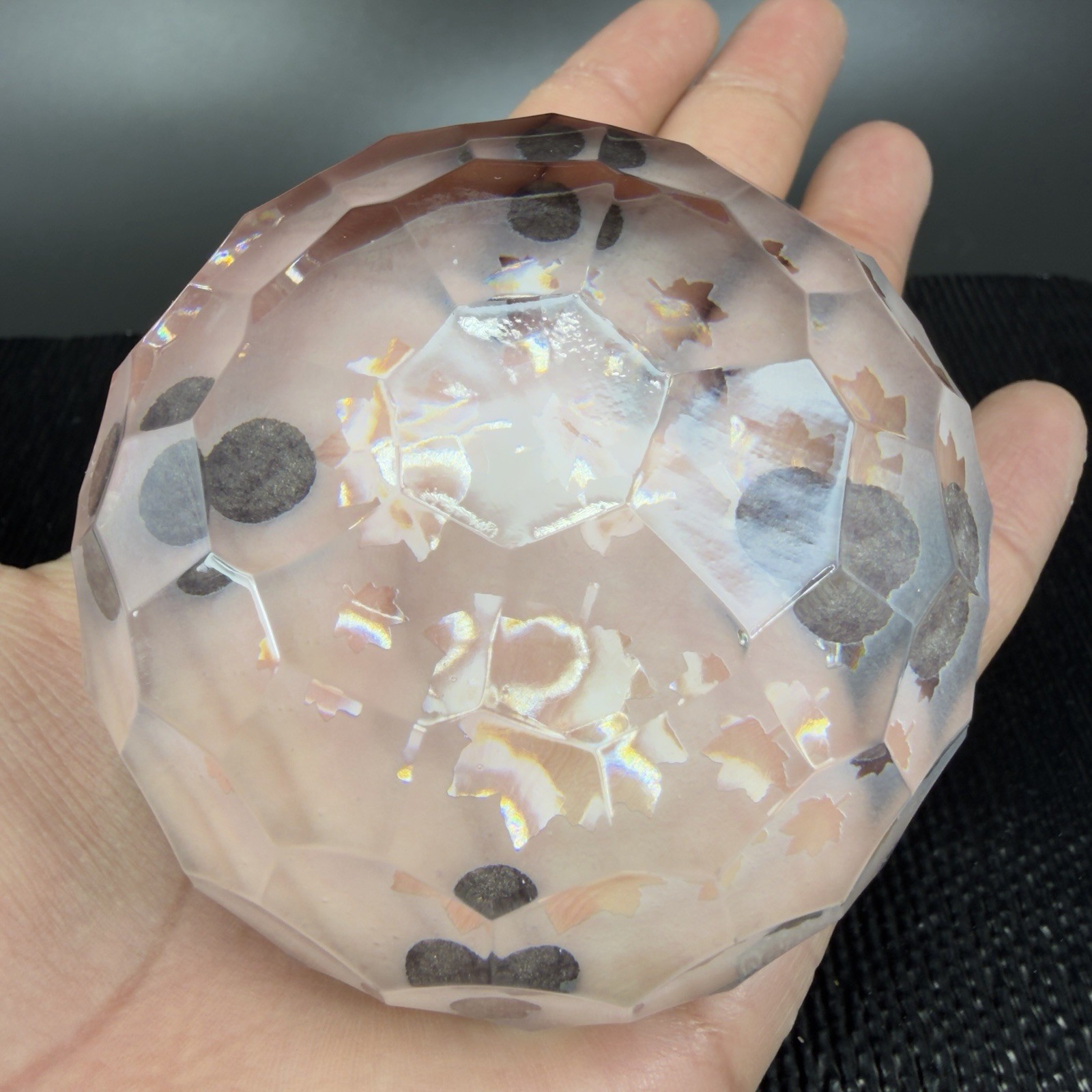 Vintage Tipperary Clear Crystal Leaf Eire Paperweight Faceted Etched Ireland VTG