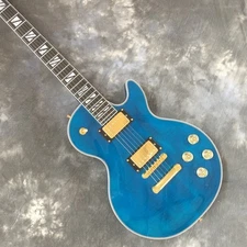 custom shop LP hollow body electric guitar blue flamed maple top bone nut guitar