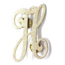 Gold Tone Script Letter H Initial Brooch Pin Vintage Monogram Alphabet