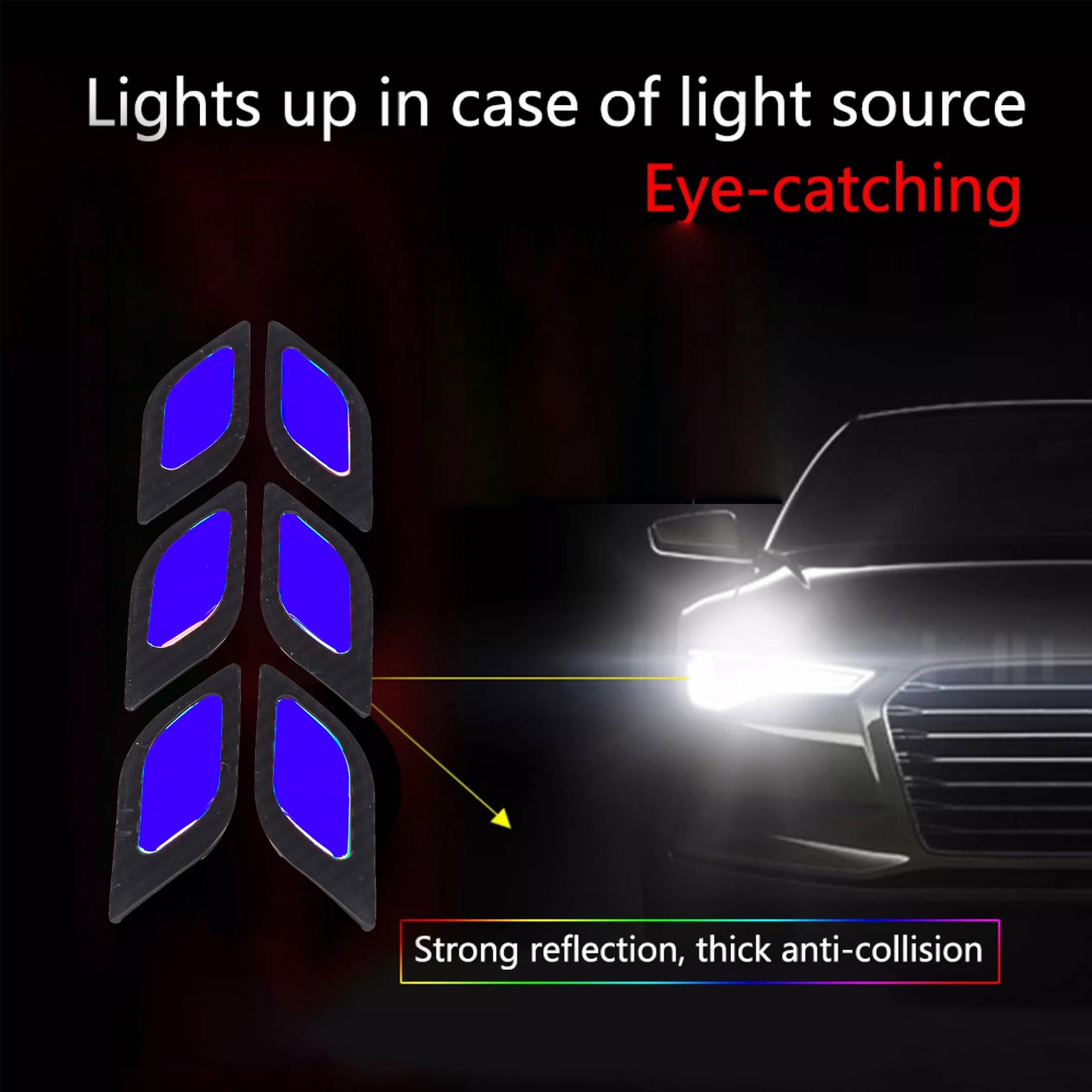 6pcs Door Reflective Sticker Anti Scratch Warning Decal Carbon Fiber Style For C