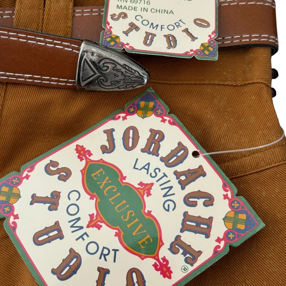 Jordache Vintage Studio Skirt Size 14 Brown Pleated Midi Belted 100% Cotton NWT - Image 3 of 4